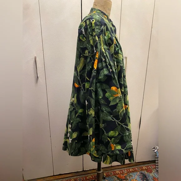 Oscar de la Renta Green Floral Pintuck Fortunella Mini Dress
